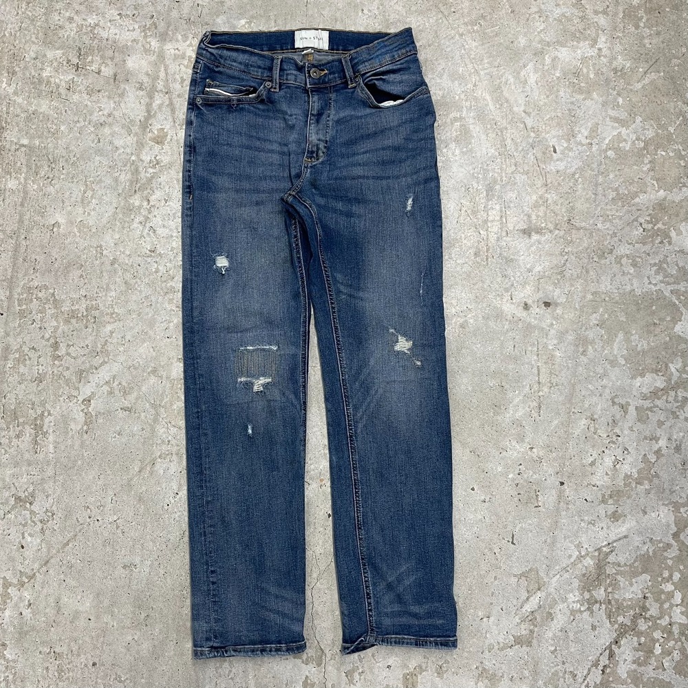 Sun + Stone Jeans 28x29 Blue Pants Straight Distressed Patchwork Denim Tag 29x30